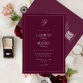 Invitation QR Code Classique Bourgogne Script Monogramme Mari