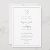 Invitation QR Code classique Dusty Blue Script Monogramme Mar (Devant)