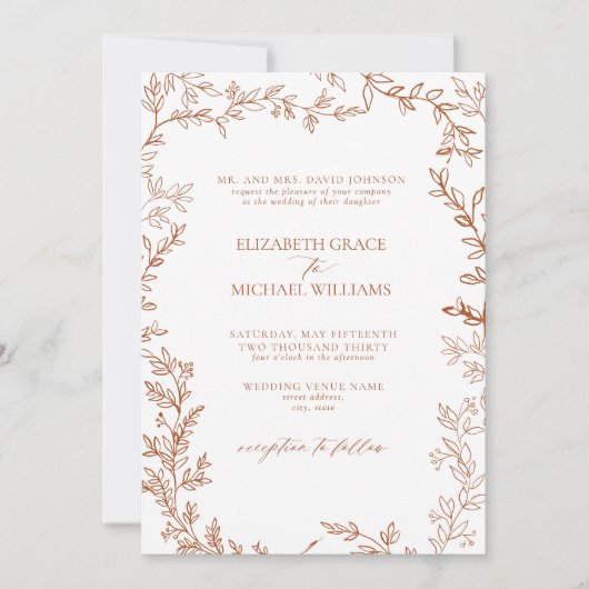 Invitation QR Code classique Formal Burnt Orange Mariage (Devant)