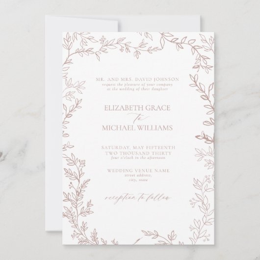 Invitation QR Code Classique Formal Élégant Dusty Rose Mariag (Devant)