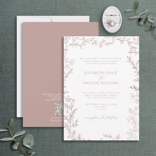 Invitation QR Code Classique Formal Élégant Dusty Rose Mariag