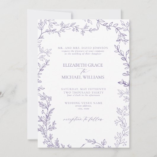 Invitation QR Code Classique Formal Élégant Mariage Lavande (Devant)