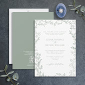 Invitation QR Code Classique Formal Élégant Sage Mariage Vert