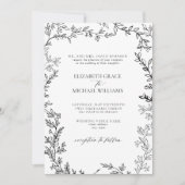 Invitation QR Code classique Formal noir blanc Mariage feuill (Devant)