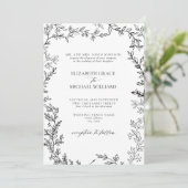 Invitation QR Code classique Formal noir blanc Mariage feuill (Debout devant)
