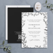 Invitation QR Code classique Formal noir blanc Mariage feuill