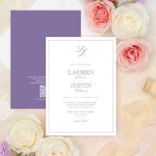 Invitation QR Code classique Lavender Script Monogramme Maria