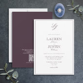 Invitation QR Code classique Plum violet Mariage de monogramm