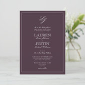 Invitation QR Code classique Plum violet Monogramme Mariage I (Debout devant)