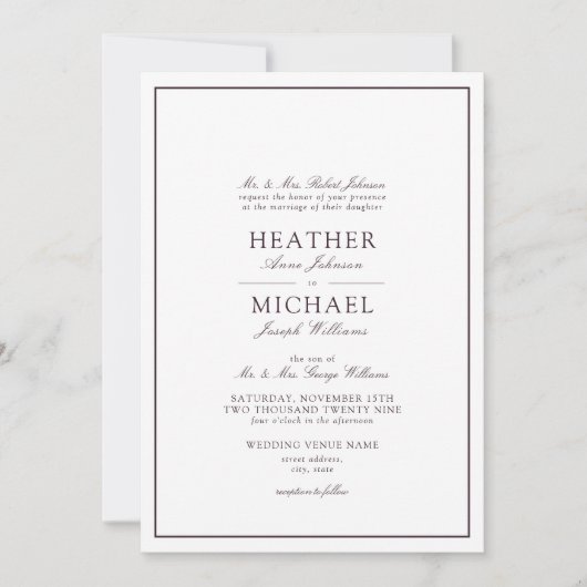 Invitation QR Code classique violet classique Mariage de scri (Devant)