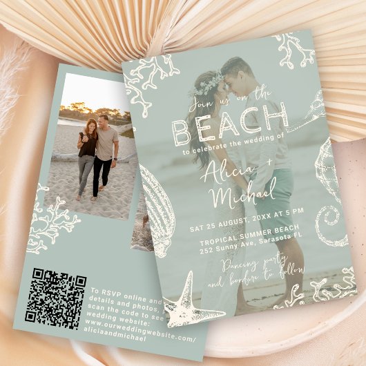 Invitation QR code coastal beach destination wedding