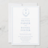 Invitation QR Code Crest Dusty Blue Photo Mariage moderne (Devant)
