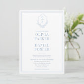 Invitation QR Code Crest Dusty Blue Photo Mariage moderne (Debout devant)