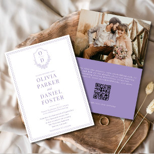 Invitation QR Code Crest Lilac Purple Photo Mariage
