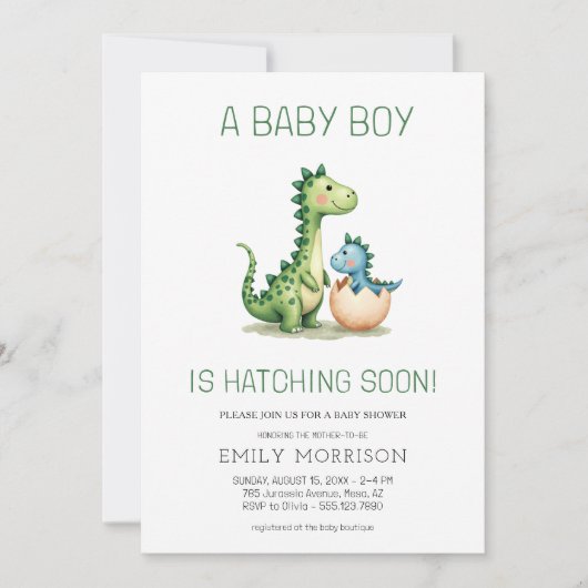 Invitation QR Code Cute Dinosaur Hatching Bientôt Baby shower (Devant)