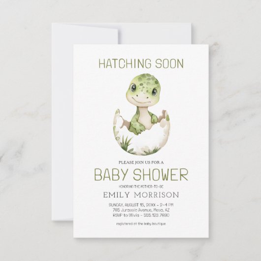 Invitation QR Code Cute Dinosaur Hatching Bientôt Baby shower (Devant)