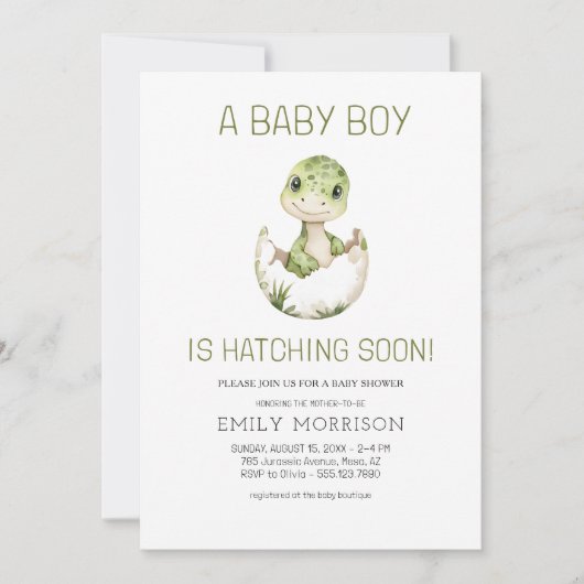 Invitation QR Code Cute Dinosaur Hatching Bientôt Baby shower (Devant)