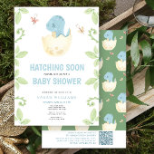 Invitation QR Code Cute Dinosaur Hatching Bientôt Baby shower