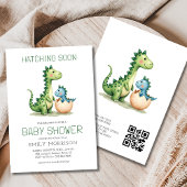 Invitation QR Code Cute Dinosaur Hatching Bientôt Baby shower