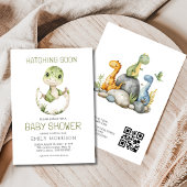 Invitation QR Code Cute Dinosaur Hatching Bientôt Baby shower