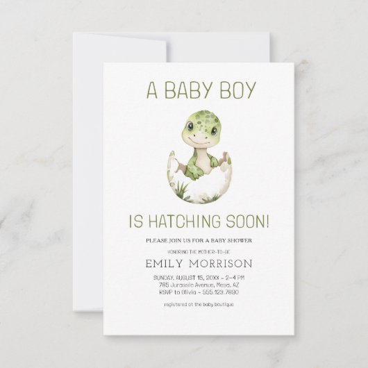 Invitation QR Code Cute Dinosaur Hatching Bientôt Baby shower (Devant)
