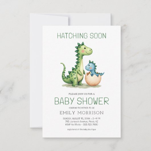 Invitation QR Code Cute Dinosaur Hatching Bientôt Baby shower (Devant)