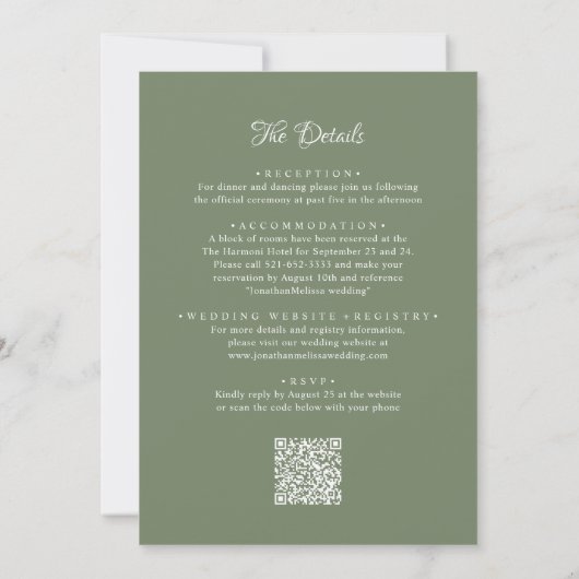Invitation QR Code Deep Sage Green Monogramme Mariage photo (Dos)