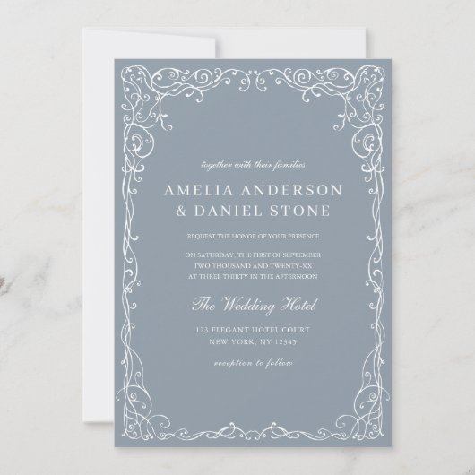 Invitation QR Code Dusty Bleu Élégant Mariage minimal (Devant)