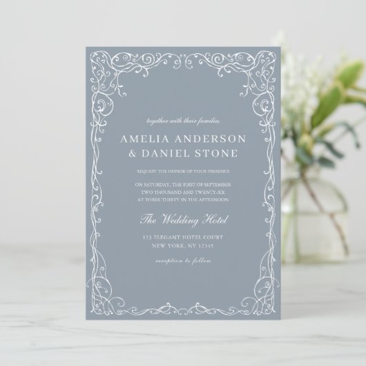 Invitation QR Code Dusty Bleu Élégant Mariage minimal (Debout devant)