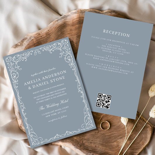 Invitation QR Code Dusty Bleu Élégant Mariage minimal