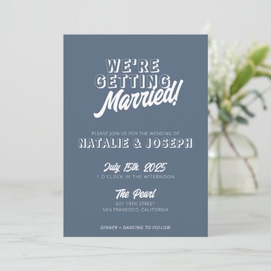 Invitation QR Code Dusty Bleu moderne amusant Mariage Whimsic (Debout devant)