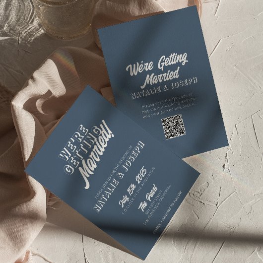 Invitation QR Code Dusty Bleu moderne amusant Mariage Whimsic