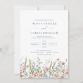 Invitation QR Code Dusty Blue Blush Fleur sauvage Mariage ros (Devant)