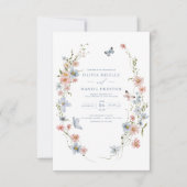 Invitation QR Code Dusty Blue Blush Fleur sauvage Mariage ros (Devant)