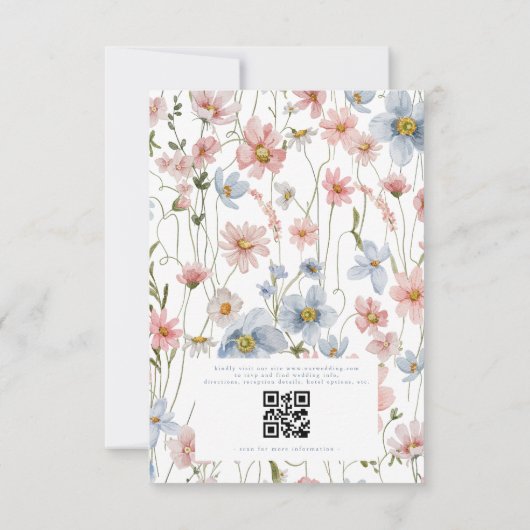 Invitation QR Code Dusty Blue Blush Fleur sauvage Mariage ros (Dos)