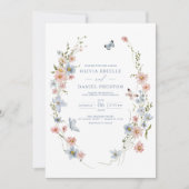 Invitation QR Code Dusty Blue Blush Fleur sauvage Mariage ros (Devant)