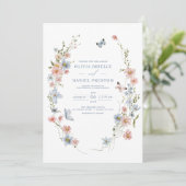 Invitation QR Code Dusty Blue Blush Fleur sauvage Mariage ros (Debout devant)