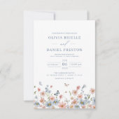 Invitation QR Code Dusty Blue Blush Fleur sauvage Mariage ros (Devant)