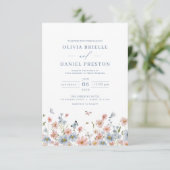 Invitation QR Code Dusty Blue Blush Fleur sauvage Mariage ros (Debout devant)