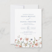 Invitation QR Code Dusty Blue Blush Fleur sauvage Mariage ros (Devant)