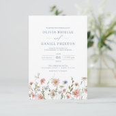 Invitation QR Code Dusty Blue Blush Fleur sauvage Mariage ros (Debout devant)