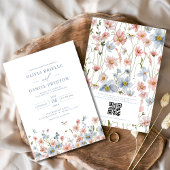 Invitation QR Code Dusty Blue Blush Fleur sauvage Mariage ros