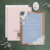 Invitation QR Code Dusty Blue Blush Rustic Wood Lace Mariage