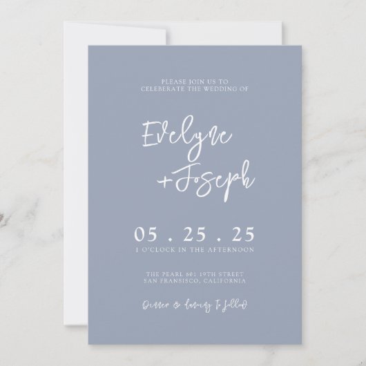 Invitation QR Code Dusty Blue Boho Chic Mariage moderne (Devant)