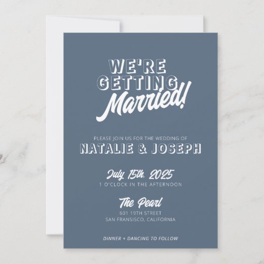 Invitation QR Code Dusty Blue Bold Funky Photo Fun Mariage (Devant)