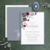 Invitation QR Code Dusty Blue Bourgogne aquarelle Floral