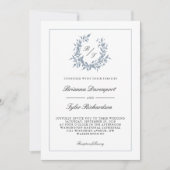 Invitation QR Code Dusty Blue Crest Monogram Mariage (Devant)