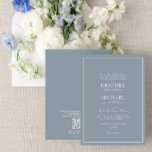 Invitation QR Code Dusty Blue Leafy Crest Monogram Mariage<br><div class="desc">Nous aimons cette faire-part de mariage moderne et design bleu poussiéreux ! Simple, élégant et oh-so-joli, il présente une couronne feuilletée dessinée à la main encerclant un monogramme mariage moderne. Il est personnalisé en typographie élégante, et accentué par la calligraphie lettrée à la main. Enfin, il est taillé dans un...</div>