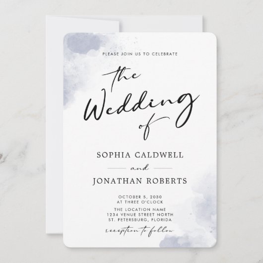 Invitation QR Code Dusty Blue Watercolor Mariage de calligrap (Devant)