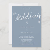 Invitation QR Code Dusty Mariage de typographie bleue (Devant)